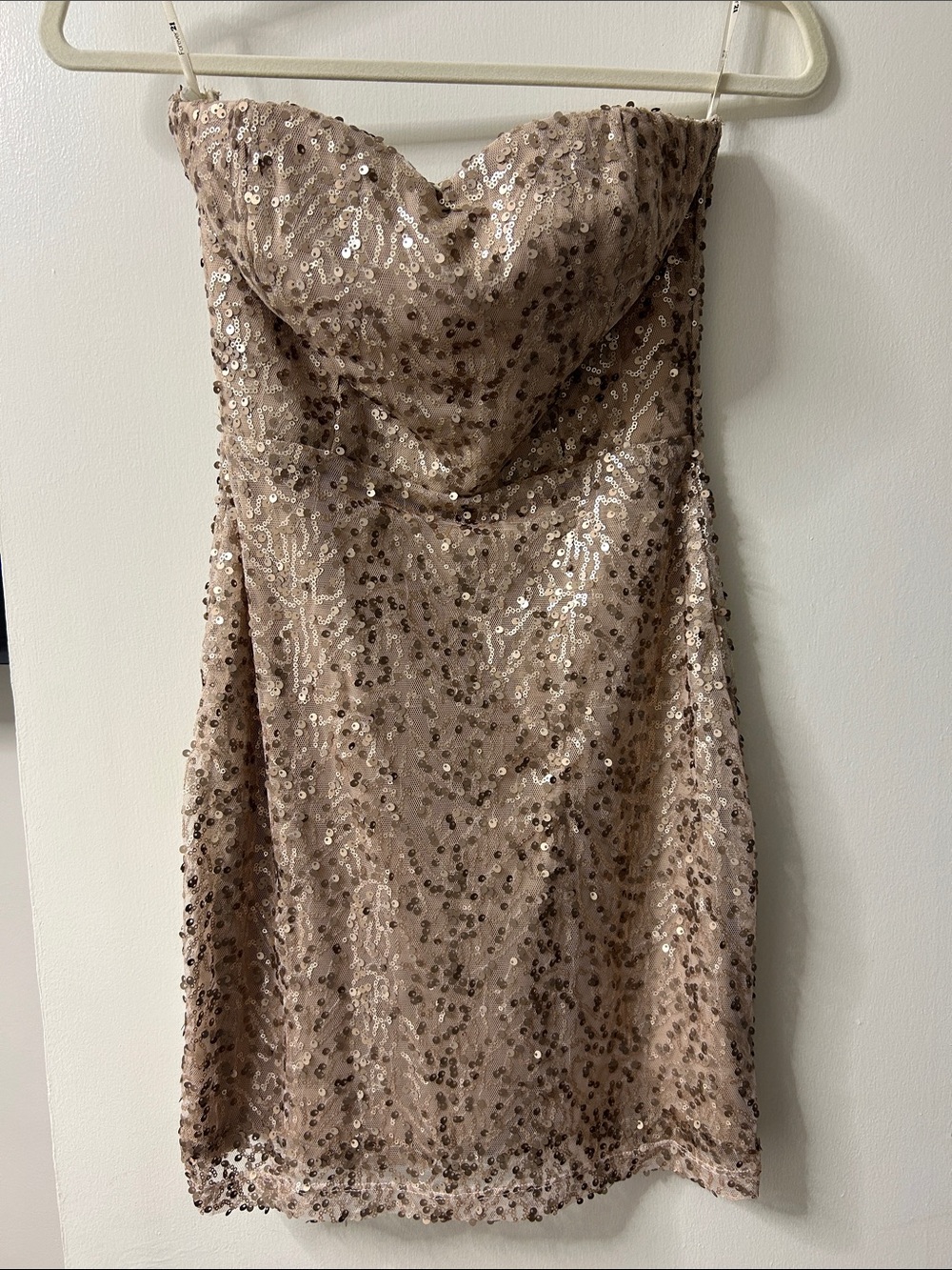 Strapless Sequin Cocktail Dress in Rose Gold